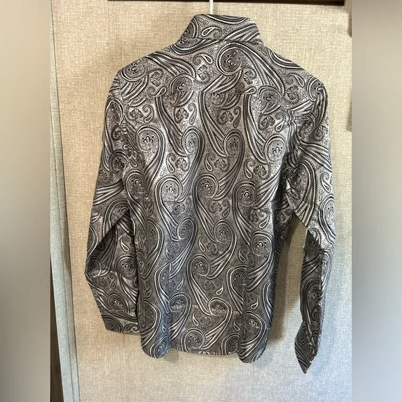 New Barry Wang Mens Small Grey/Silver and Black Long Sleeve Button Down - Picture 5 of 5